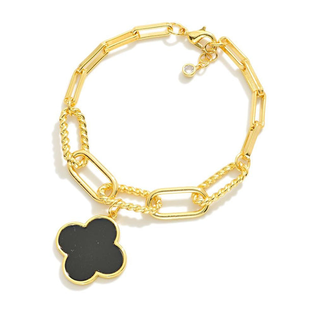 14k Gold Dipped Texture Chain Clover Bracelet