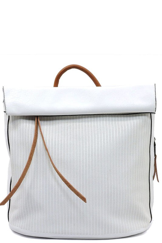 Two-Tone Textured Roll-Up Flap Backpack