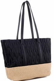 Woven Straw Mixed-Material Quilted Tote