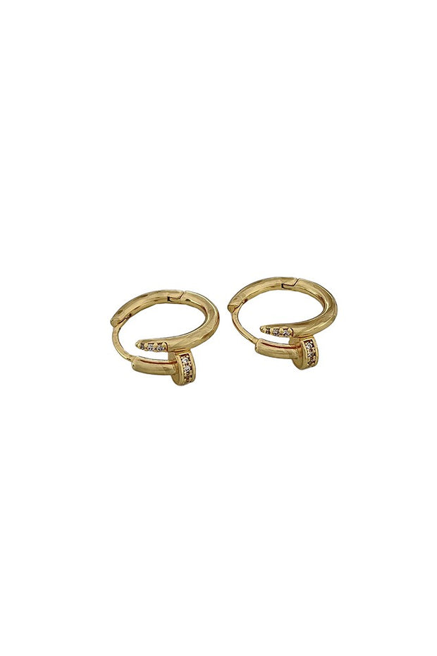 14K Gold Dipped Pave Nail Hoop Earring