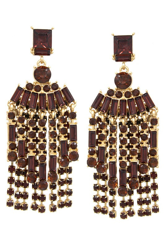 Glass Stone Pave Fringe Double Layer Drop Earrings