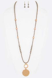 Beaded Long Necklace With Metal Pendant