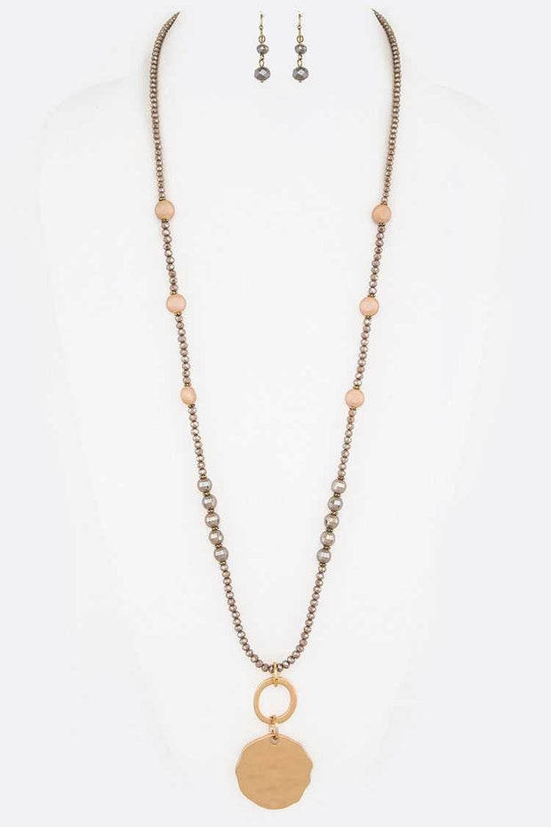 Beaded Long Necklace With Metal Pendant