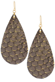 Leather Exotic Print Teardrop Earring With Gold Foil