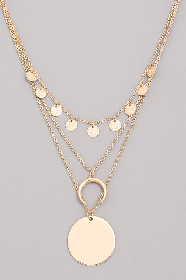 Horn Charm & Disc Layered Necklace