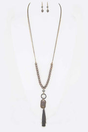 Crystal Beaded Charm Pendant Long Necklace
