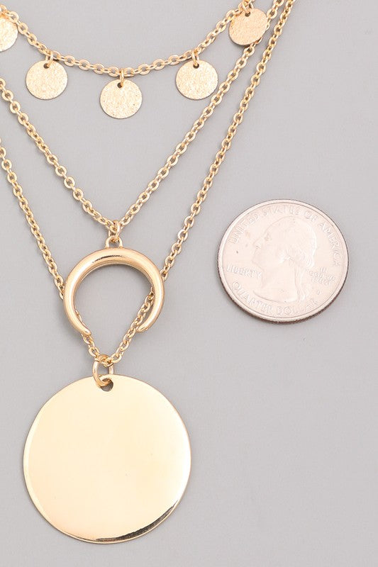 Horn Charm & Disc Layered Necklace
