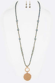 Beaded Long Necklace With Metal Pendant