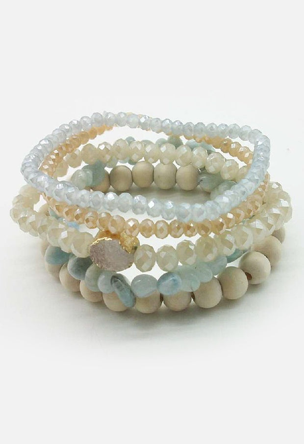 5 Layer Natural Stone With Crystal Beads Bracelet