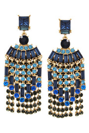 Glass Stone Pave Fringe Double Layer Drop Earrings
