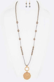 Beaded Long Necklace With Metal Pendant