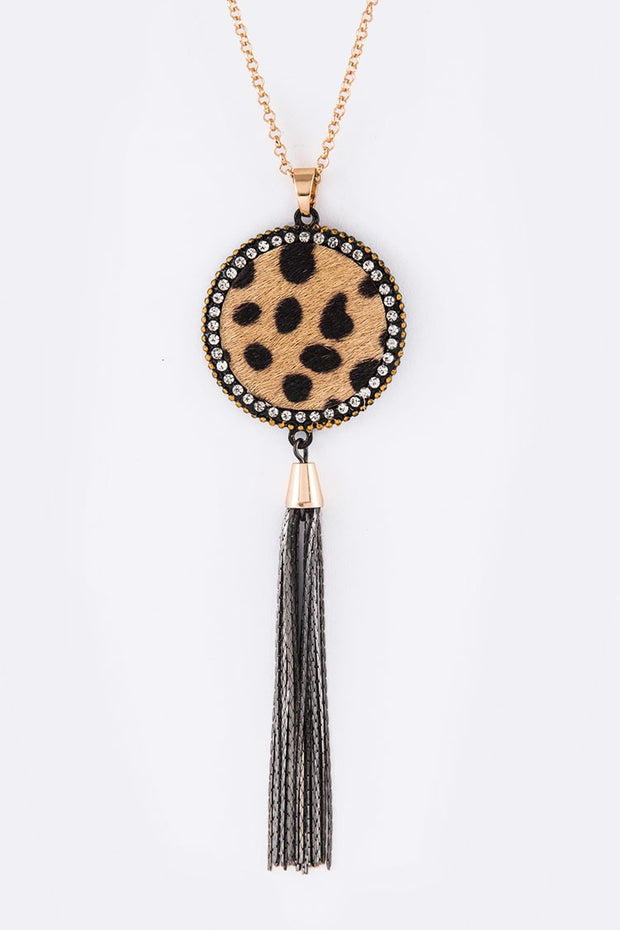 Calf Leather Pendant Tassel Long Necklace Set