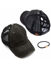 Distressed Criss Cross Pony Baseball Hat