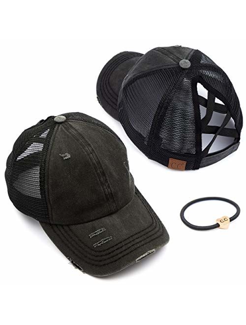 Distressed Criss Cross Pony Baseball Hat