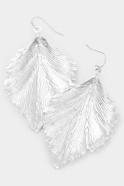 Textured Leaf Metal Earrings