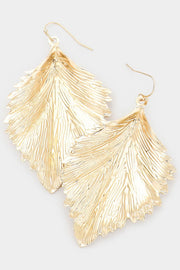 Textured Leaf Metal Earrings