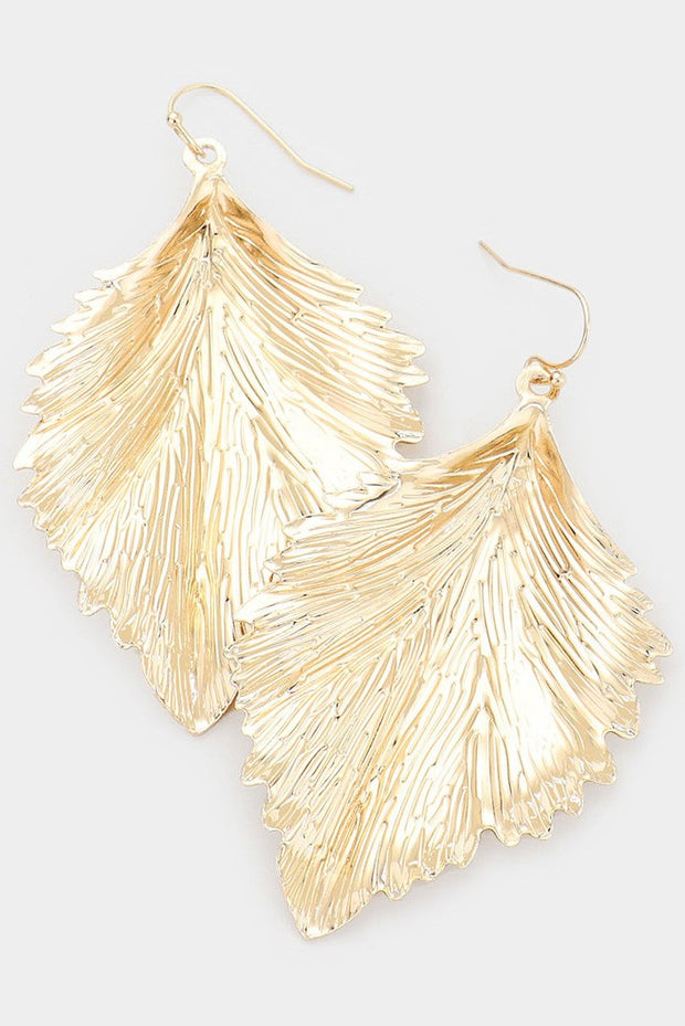 Textured Leaf Metal Earrings