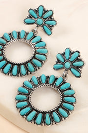 Western Style Round Dangling Earrings With Natural Stones