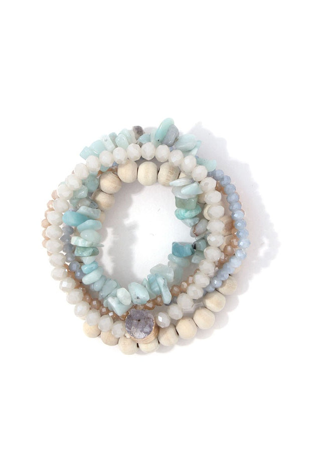 5 Layer Natural Stone With Crystal Beads Bracelet