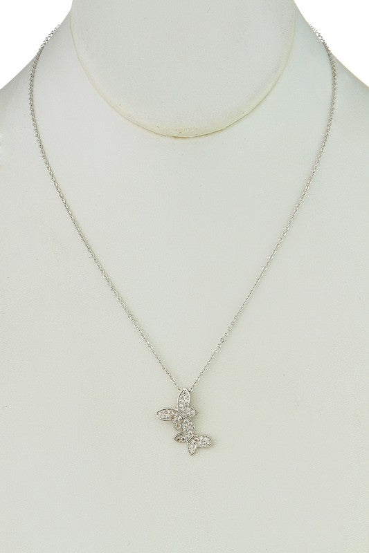 Double Butterfly Dipped CZ Necklace