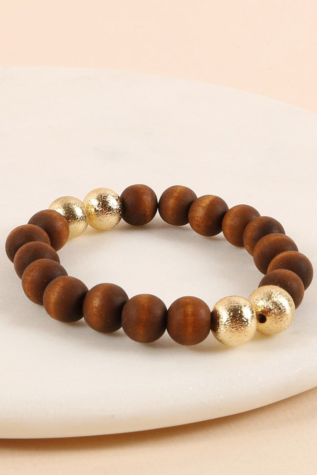 Wood Metal Beads Stretch Bracelet