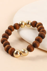 Wood Metal Beads Stretch Bracelet