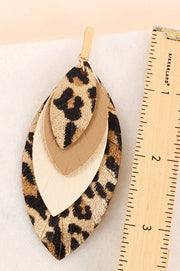 Layered Feather Animal Print PU Leather Earrings