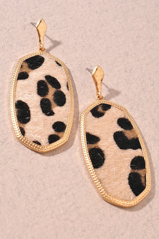 Animal Print Oval Drop Earrings