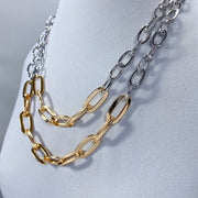 Gold & Silver Colored Double Layered Chain Necklace