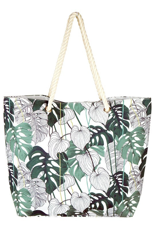 Tropical Leaf Print Tote Bag