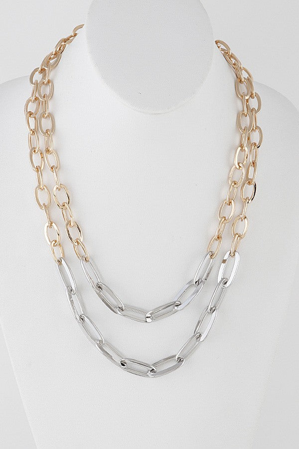 Gold & Silver Colored Double Layered Chain Necklace