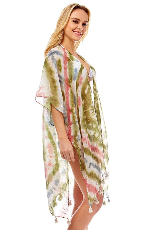 Tie-Dye Kimono With Tassels