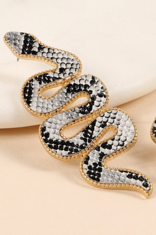 Snake Embossed PU Leather Drop Earrings