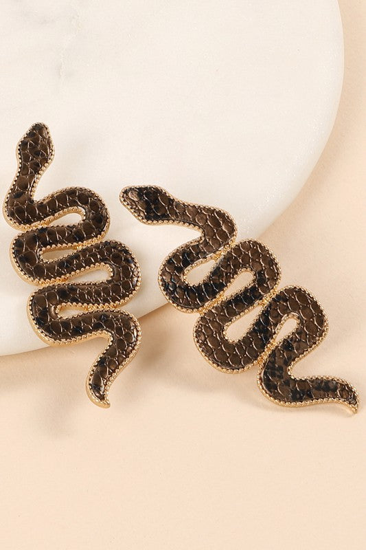 Snake Embossed PU Leather Drop Earrings