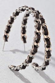 Faux Leather Chain Hoop Earrings