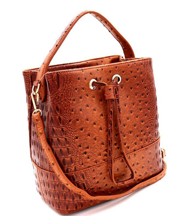 Ostrich Print 2-Way Bucket Handbag