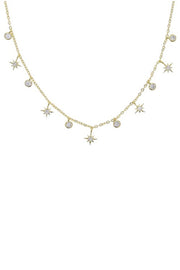 CZ Studded Starburst 18k Gold Plated Charm Necklace