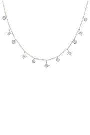 CZ Studded Starburst 18k Gold Plated Charm Necklace
