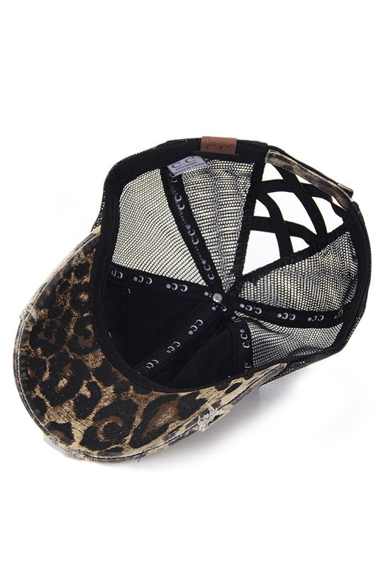 Leopard Criss Cross Ponytail Hat