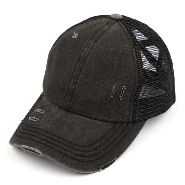 Distressed Criss Cross Pony Baseball Hat