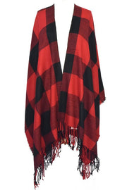Buffalo Check Cape with Fringes (Red)