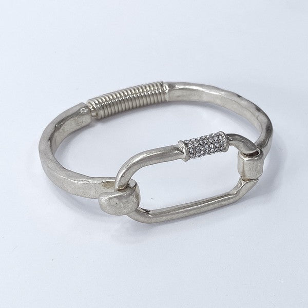 Oval Open Hinge Bracelet With Pave Detail