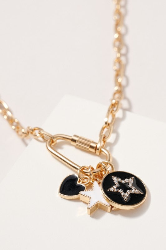 Lisa Carabiner Lock With Star Charms Necklace