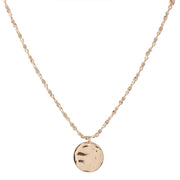 Hammered Circle Pendant Necklace with Rope Chain