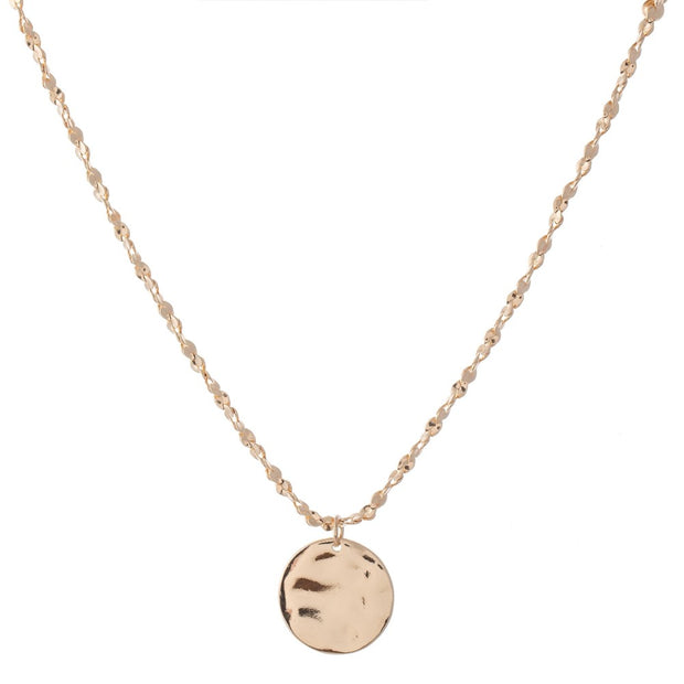 Hammered Circle Pendant Necklace with Rope Chain