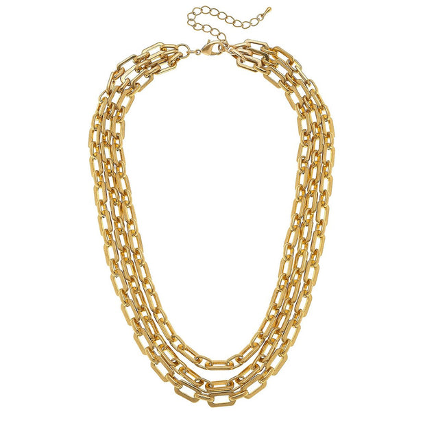 Kelly 3-Row Layered Chain Necklace in Worn Gold
