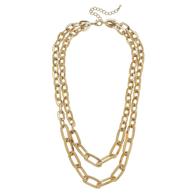 Angelina 2-Row Layered Chain Necklace in Worn Gold
