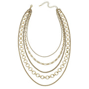 Zoe Layered Mixed Media Chain Link Necklace in Worn Gold
