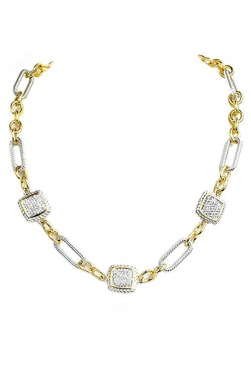 Linked Chain Necklace With Pave CZ Squares