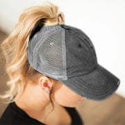 Distressed Criss Cross Pony Baseball Hat